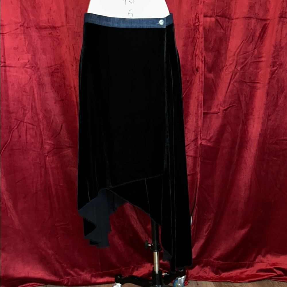 Vintage Y2K Witchy Fairycore Black Handkerchief Skirt Velvet and Denim
